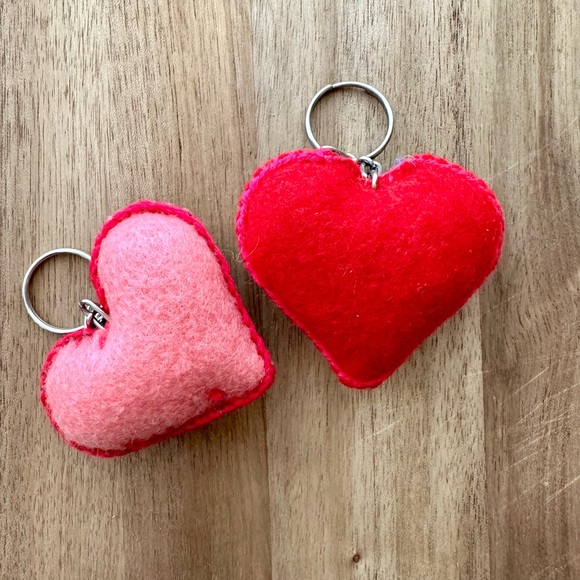 Two Hand Embroidered Hearts Mexican Ornament Heart Keychain Corazon Bordado - Picture 3 of 4